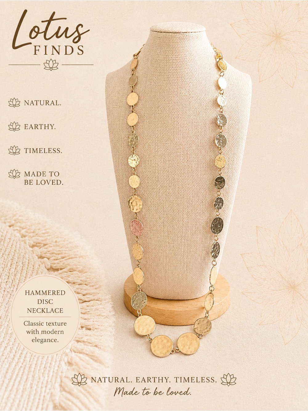 Pre-Loved Gold-Tone Hammered Disc Statement Necklace